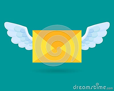 Flying email icon. Envelope. Mail and messaging icon with wings Vector Illustration